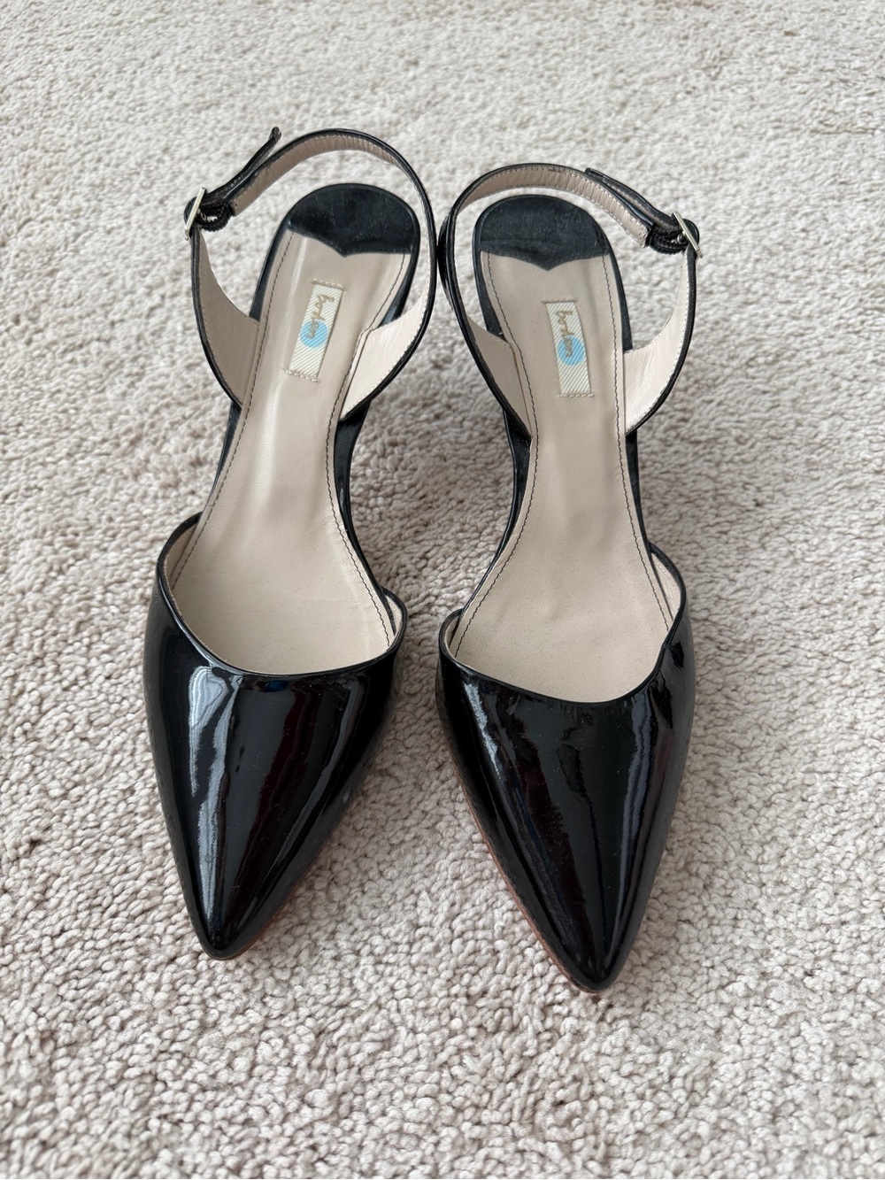 Boden Black Patent Pointed Slingback Heels